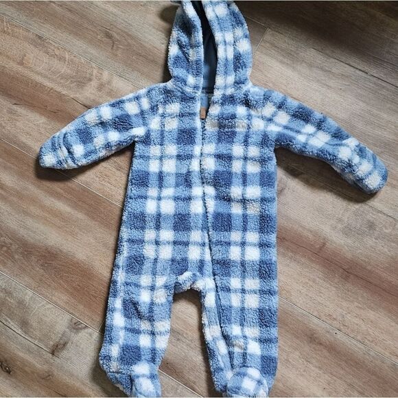 Carter’s Baby Winter Footie One Piece Blue Plaid Fuzzy Zip-Up Pajamas Size 9m - Picture 6 of 7